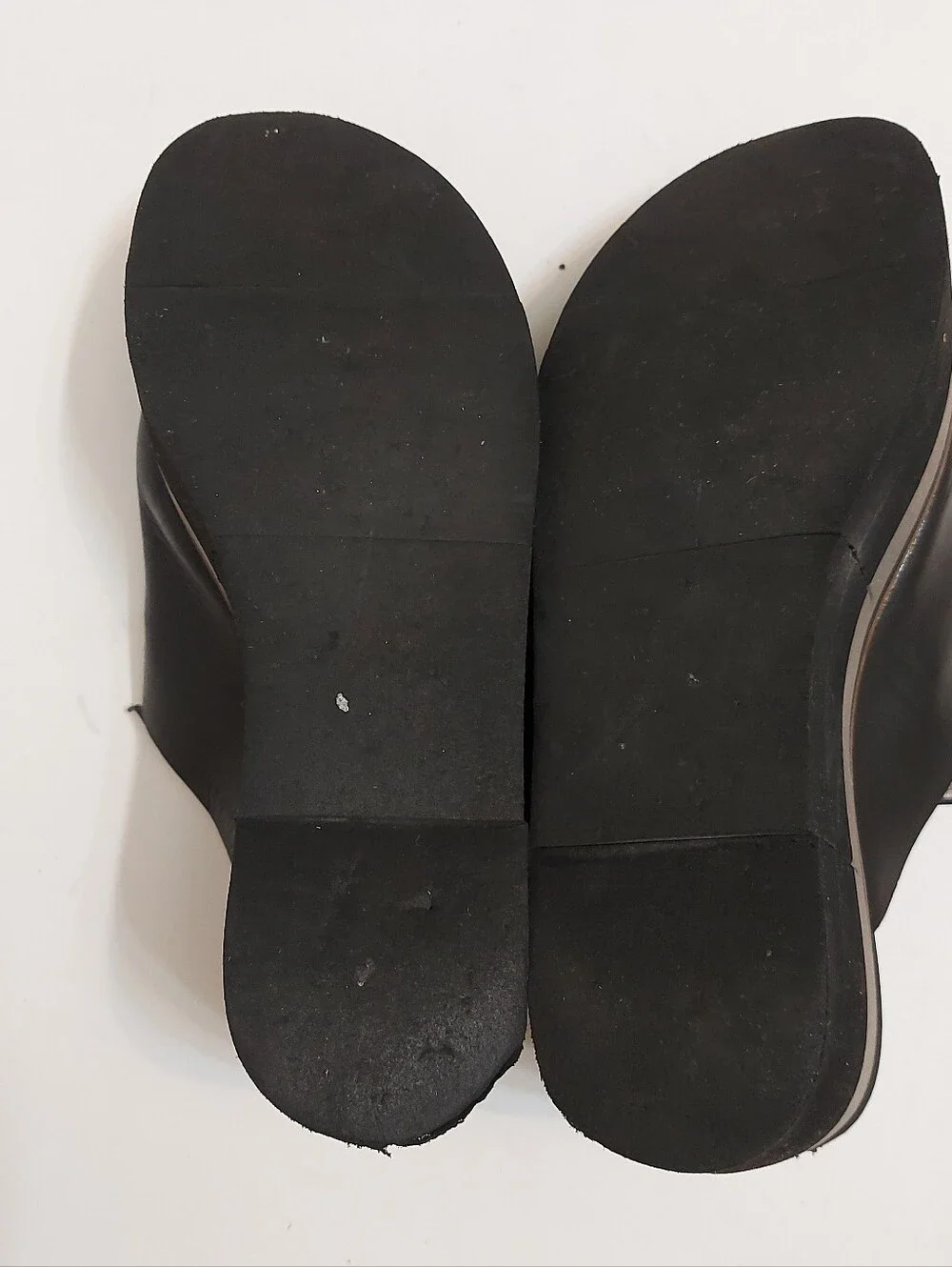 Naked Feet Black Platform Slide Sandals with Brown and Gray Stripe